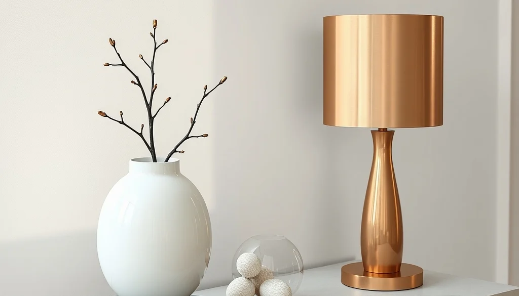 Konsol foyer dengan aksesori kaca opalescent dan lampu metalik champagne