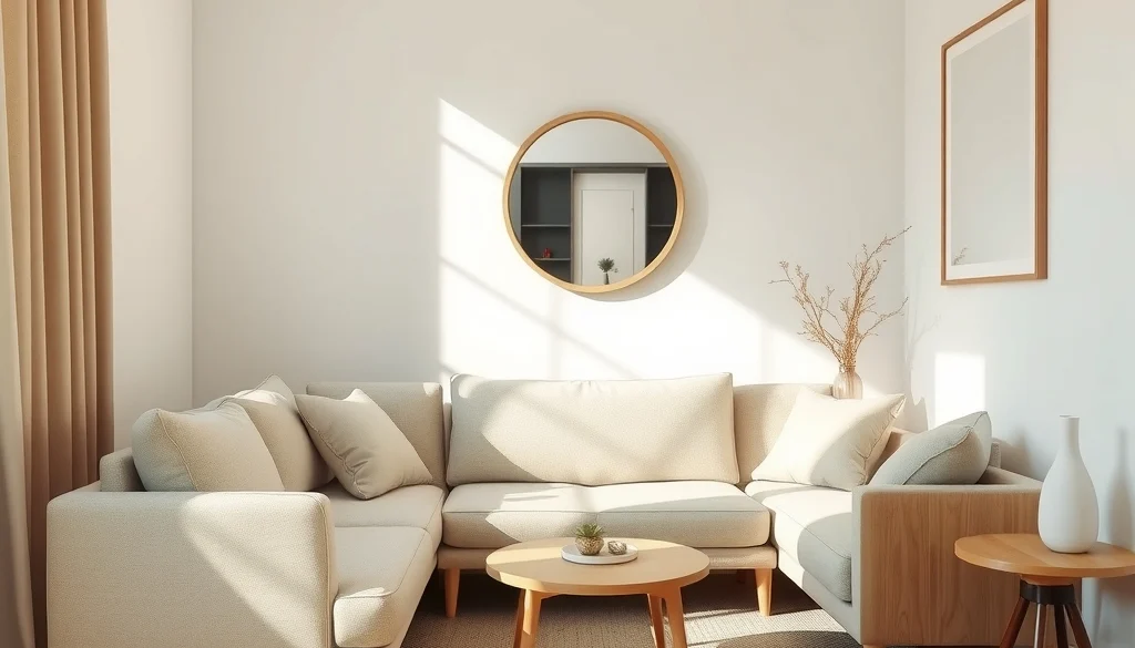 Furniture berproporsi ringan dengan warna netral di ruang keluarga minimalis