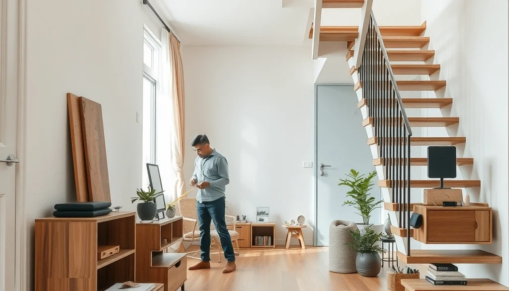 Pengukuran area bawah tangga sebelum membuat furniture penyimpanan