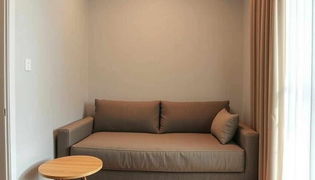 Sofa bed tertutup yang menghemat ruang di apartemen kecil