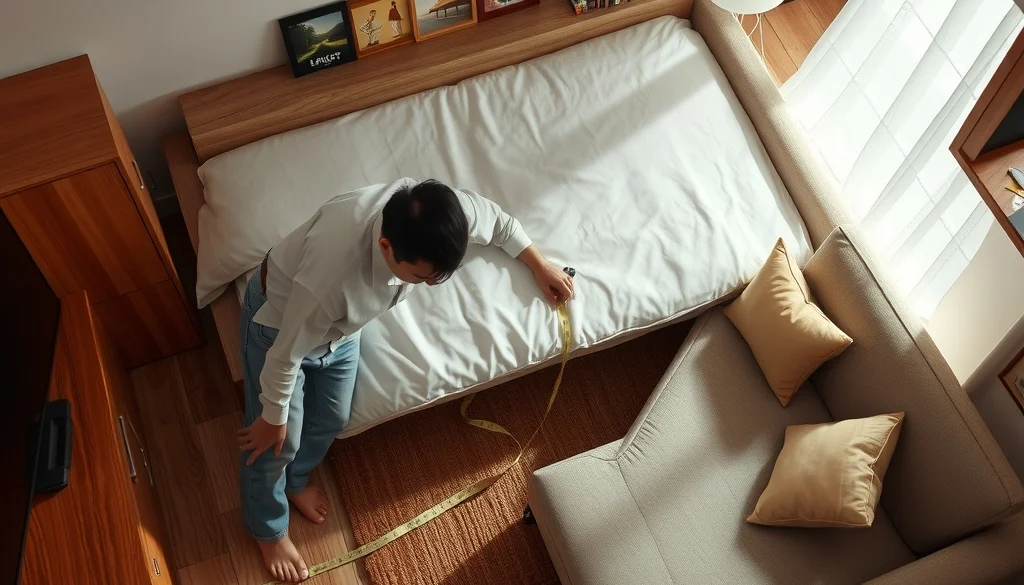Mengukur ruang yang dibutuhkan sofa bed saat dibuka