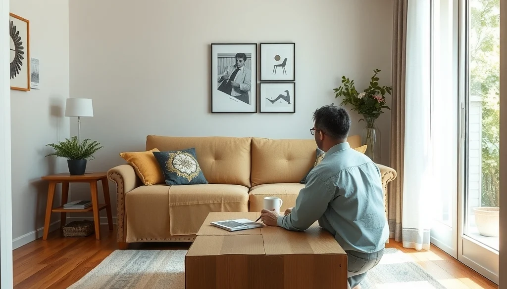 Simulasi ukuran coffee table dengan kardus untuk menguji jangkauan dan ruang kaki