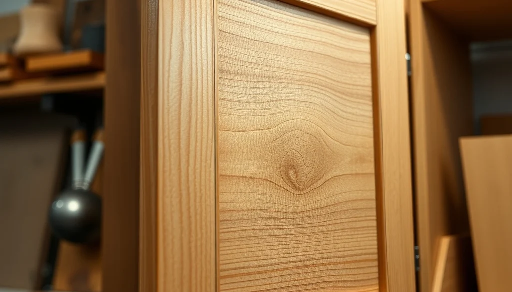 Detail serat dan konstruksi pintu lemari dapur kayu solid