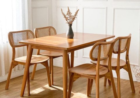 Set Kursi Makan Cafe Jati Moderon – Kombinasi Rotan dan Kayu Jati