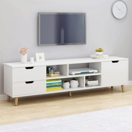 Meja TV Kayu Mahoni Gaya Minimalis Kaki Retro