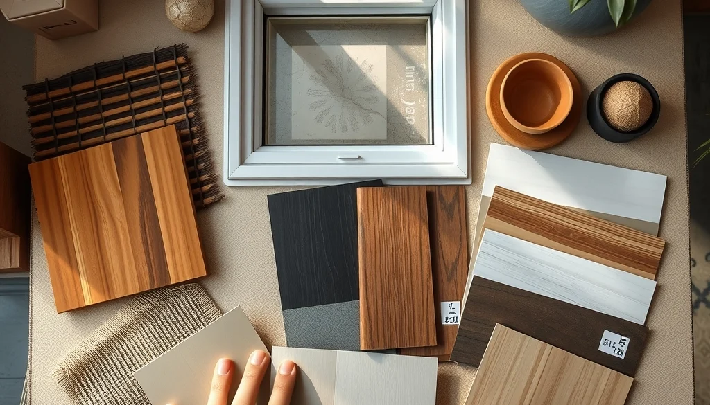 Sampel material kayu, kain, keramik, dan logam untuk menyusun palet collected interior