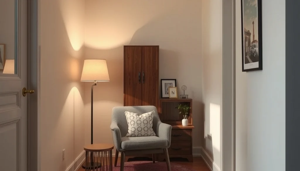 Sudut baca personal dengan furniture fungsional dan dekorasi yang tertata rapi