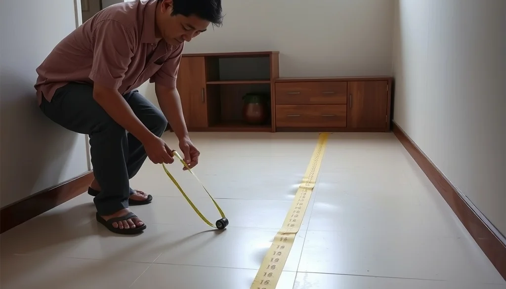 Pengukuran ruang tamu kecil untuk menentukan jalur sirkulasi