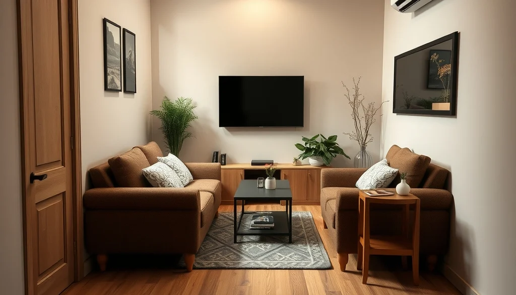 Jarak sofa ke televisi dan jalur sirkulasi di ruang keluarga kecil