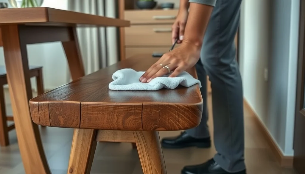 Pemeriksaan sambungan dan pembersihan permukaan dining bench