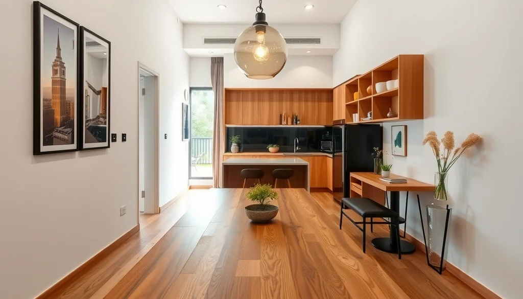 Layout meja makan persegi panjang dengan dining bench untuk ruangan memanjang