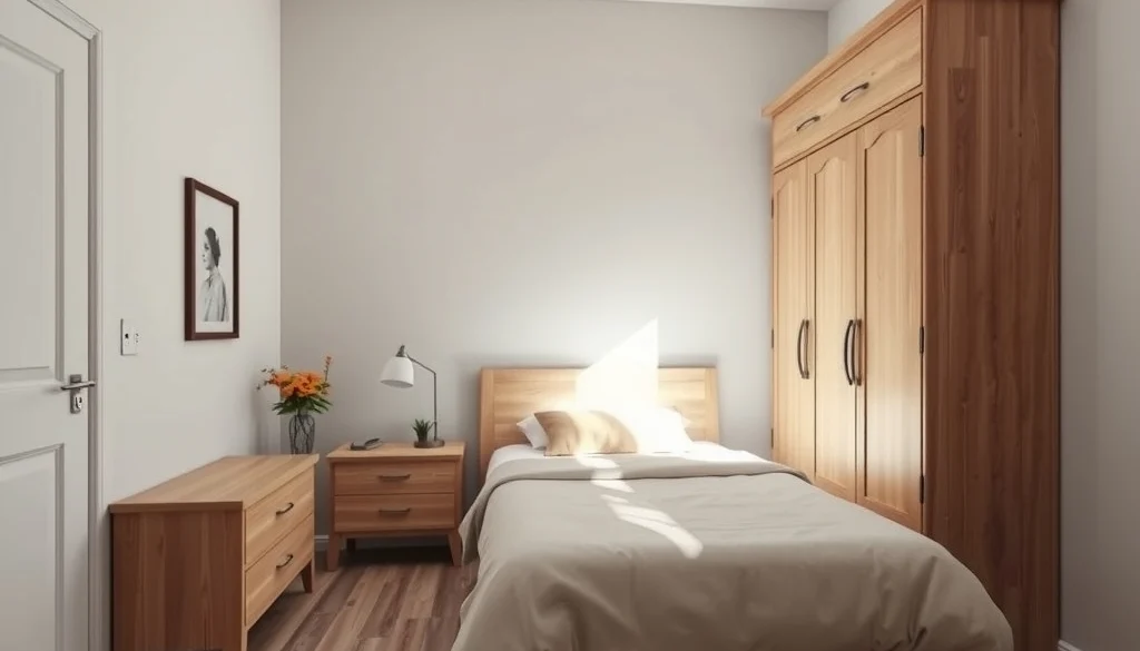 Jalur sirkulasi antara tempat tidur, nakas, dan lemari