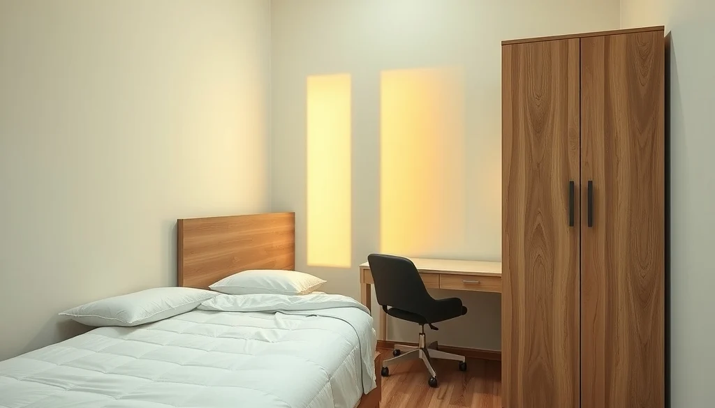 Kamar kecil dengan tempat tidur single dan furniture ringkas